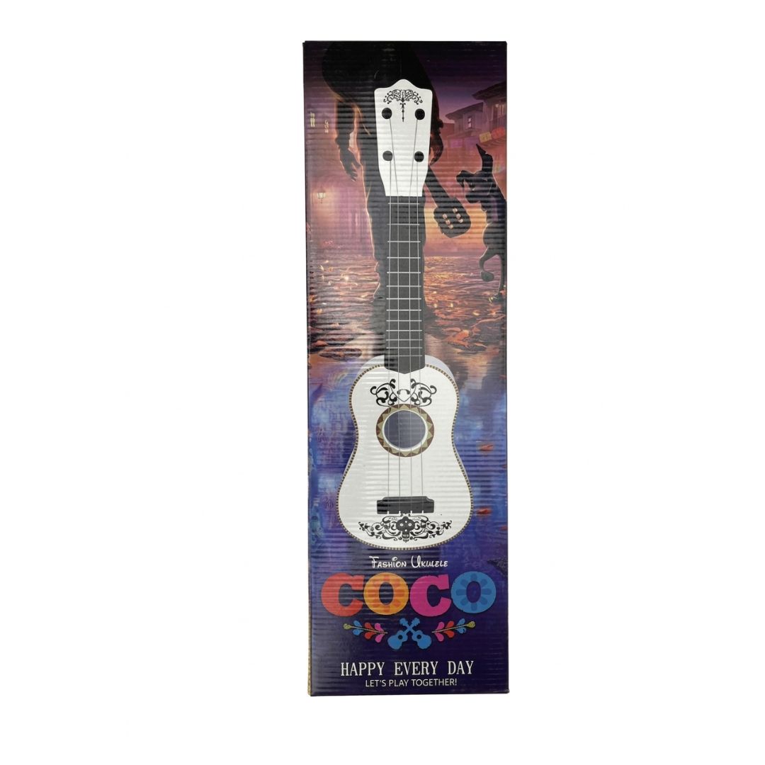 Toy guitar in packaging with 'Coco' branding on a white background